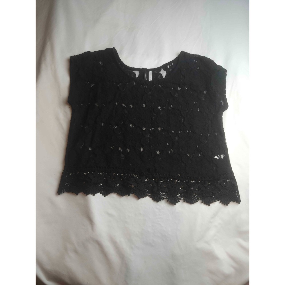 New Directions Cropped Top Women Large Black Lace Dark Boho Festival Cottagecore